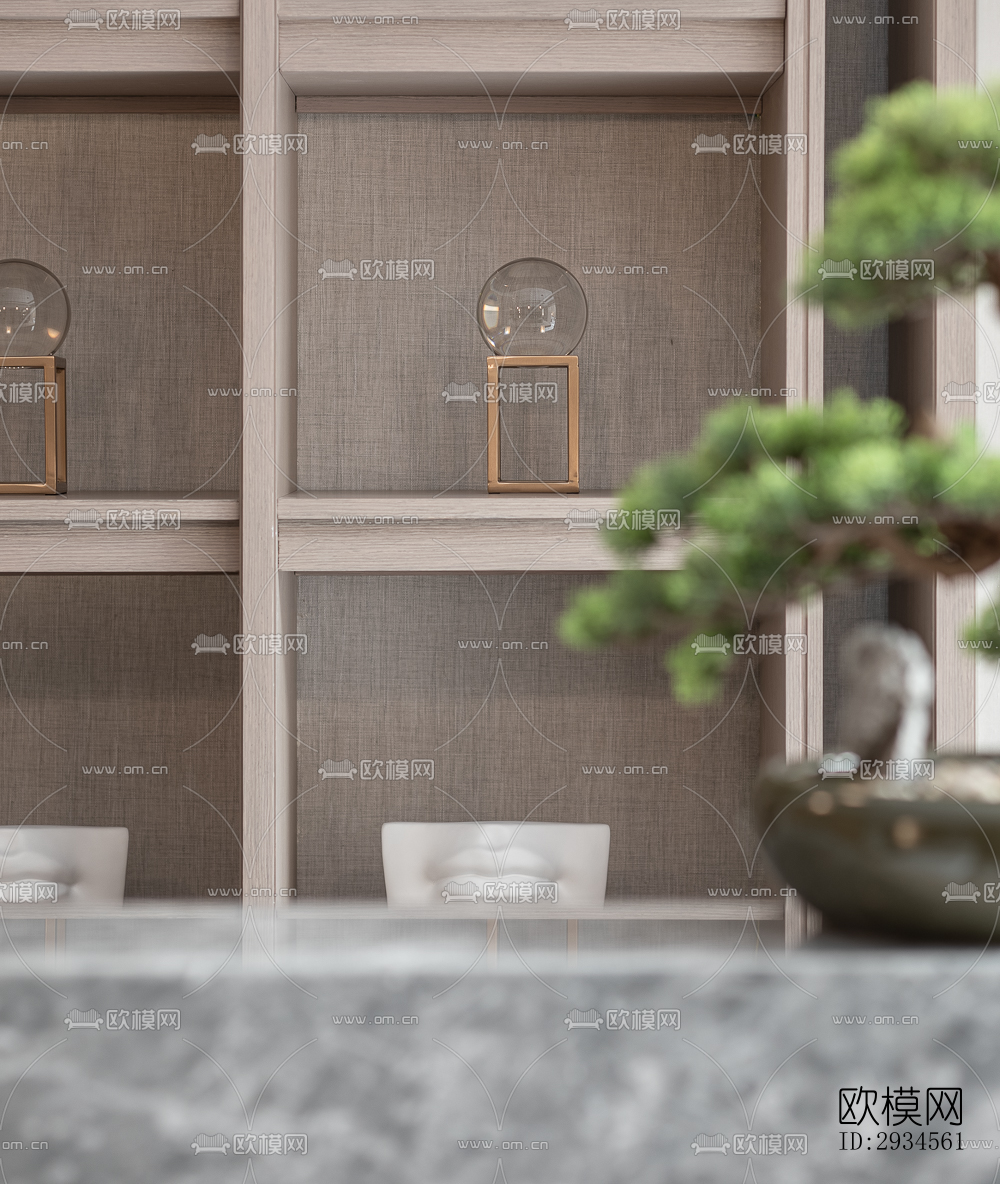 新中式平层效果图下载（渲染图9）