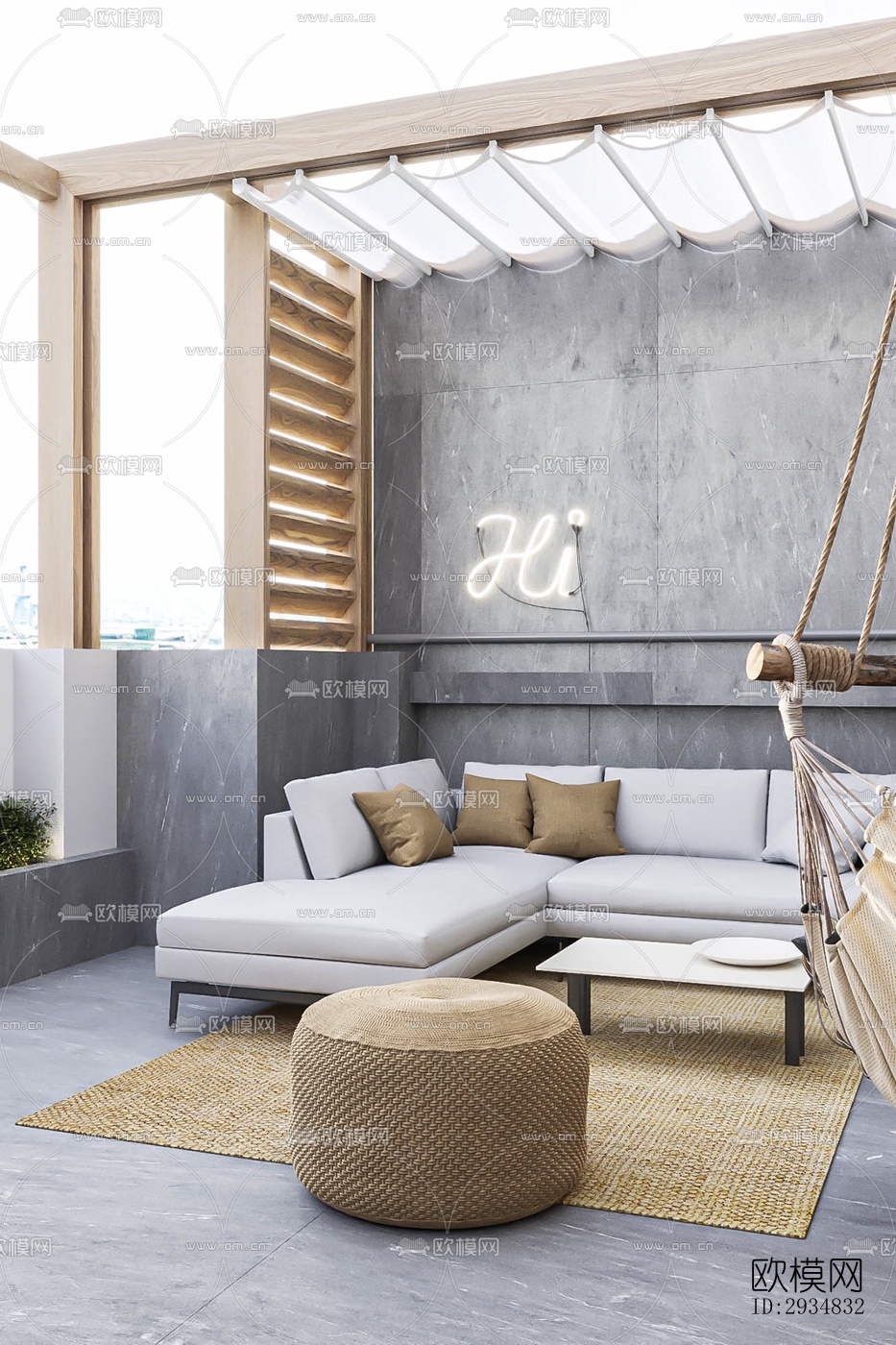 现代平层效果图下载（渲染图12）