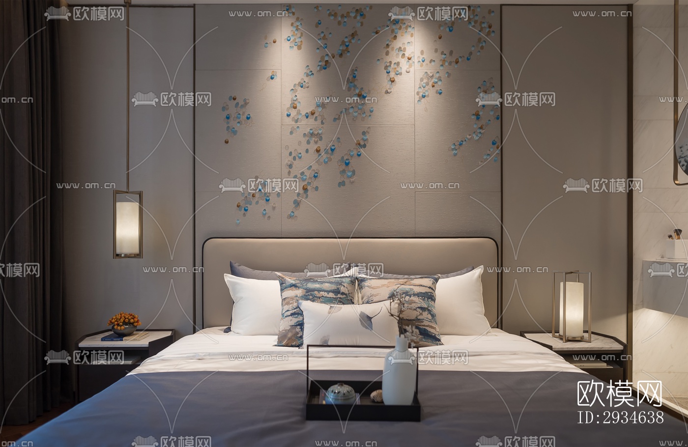 新中式平层效果图下载（渲染图1）