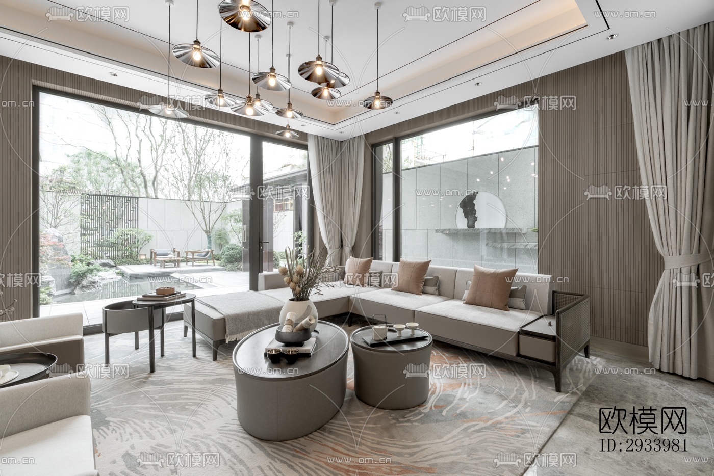 新中式别墅效果图下载（渲染图4）