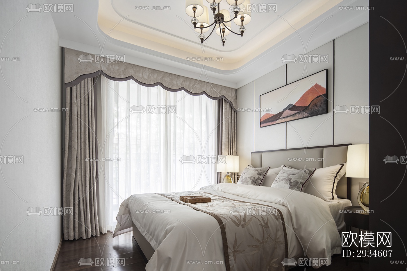 新中式平层效果图下载（渲染图14）