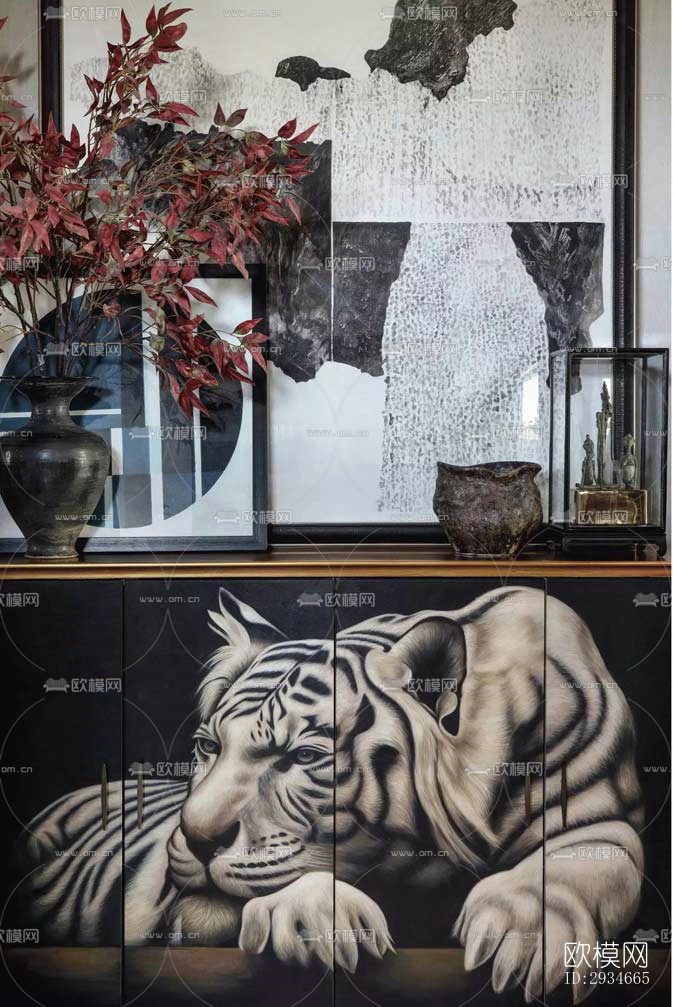 新中式平层效果图下载（渲染图2）