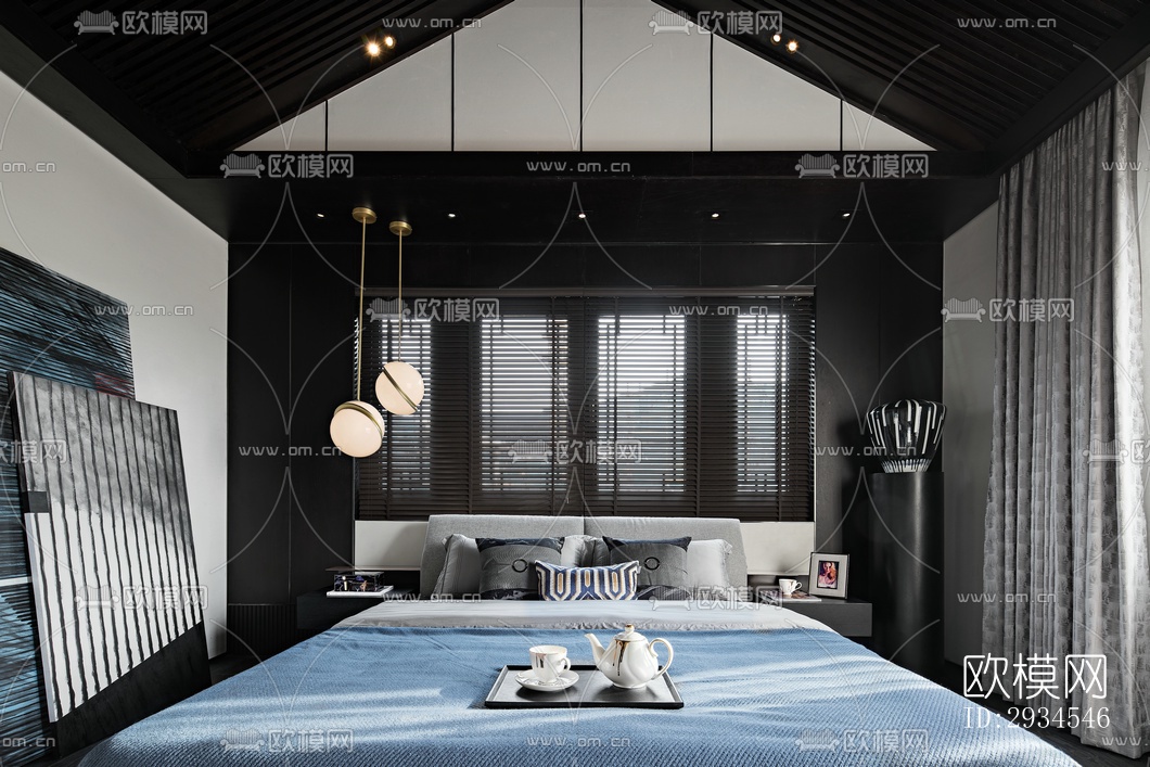 新中式平层效果图下载（渲染图6）