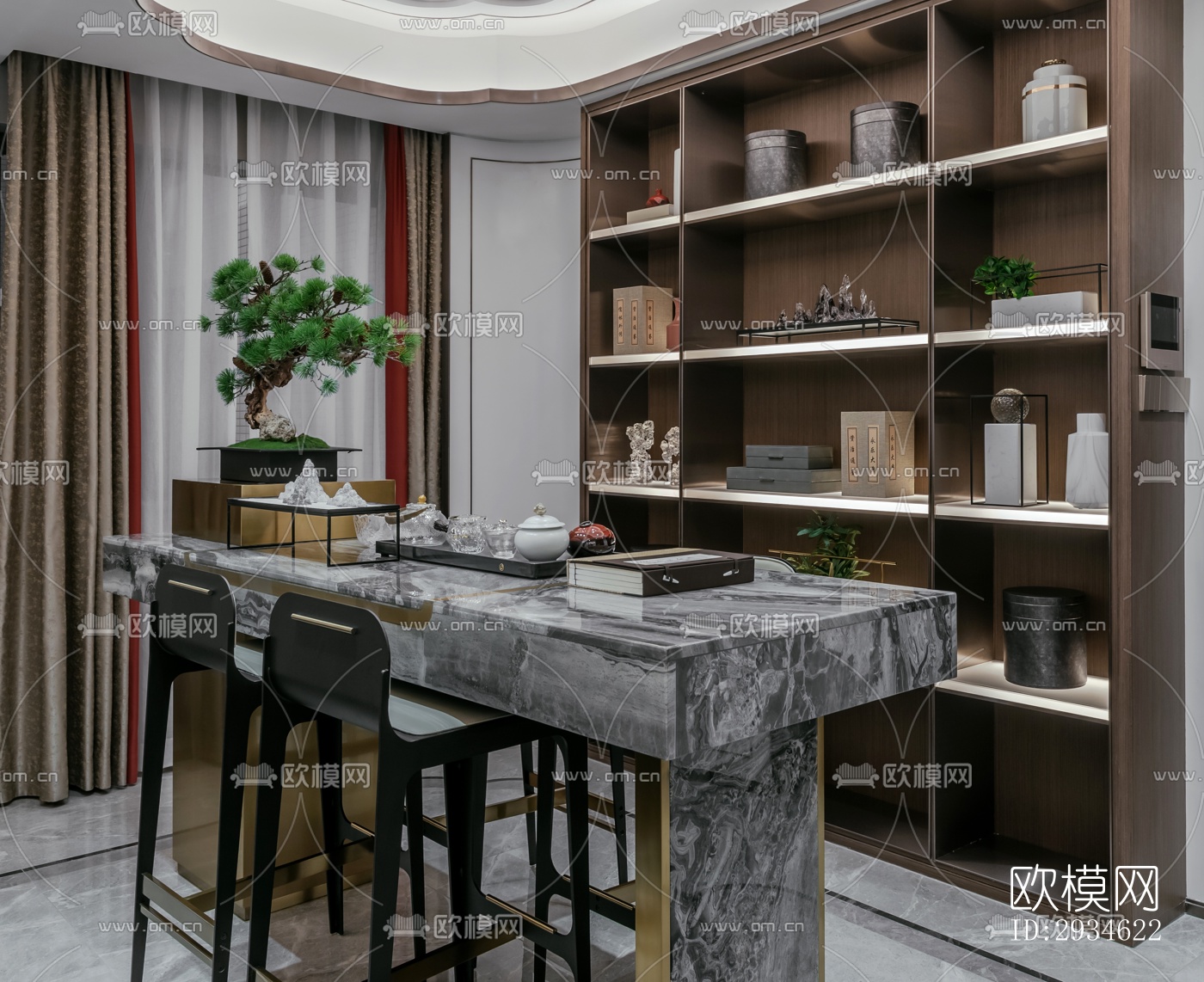 新中式平层效果图下载（渲染图16）