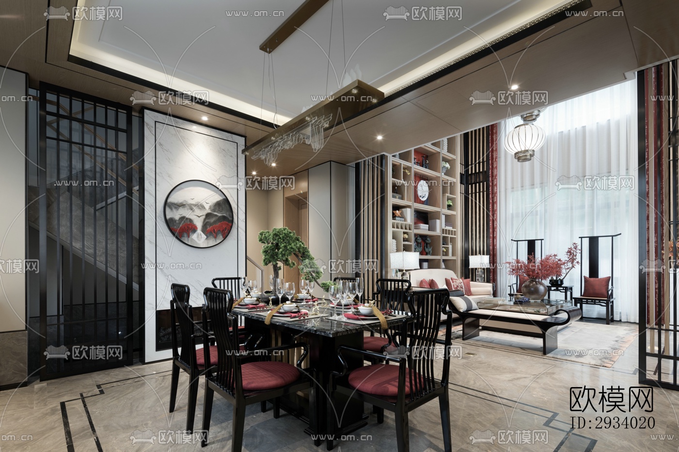 新中式别墅效果图下载（渲染图4）