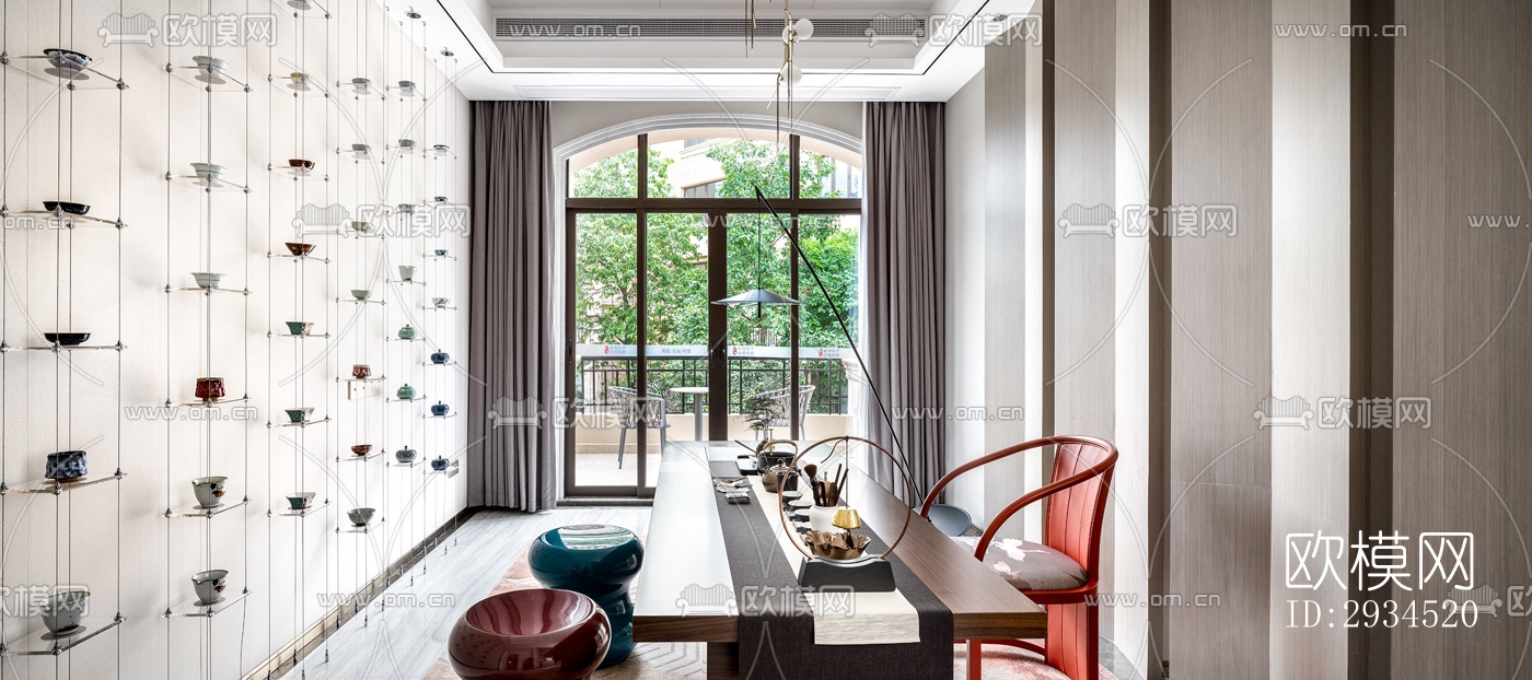 新中式平层效果图下载（渲染图17）