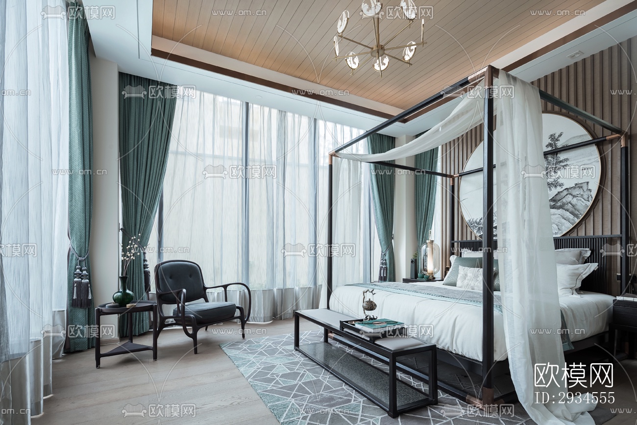 新中式平层效果图下载（渲染图6）