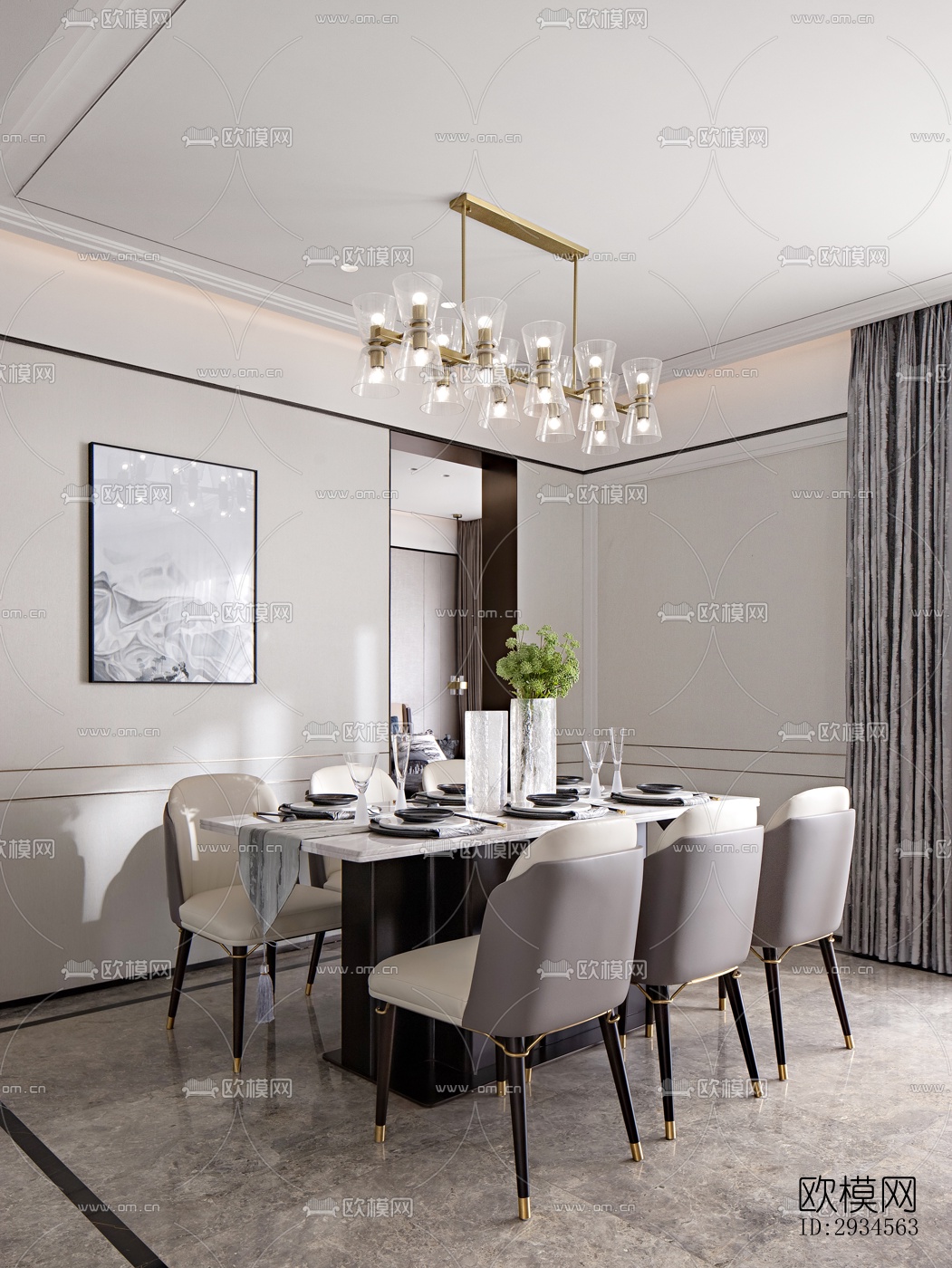 新中式平层效果图下载（渲染图18）