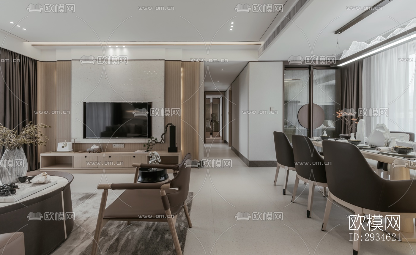 新中式平层效果图下载（渲染图2）