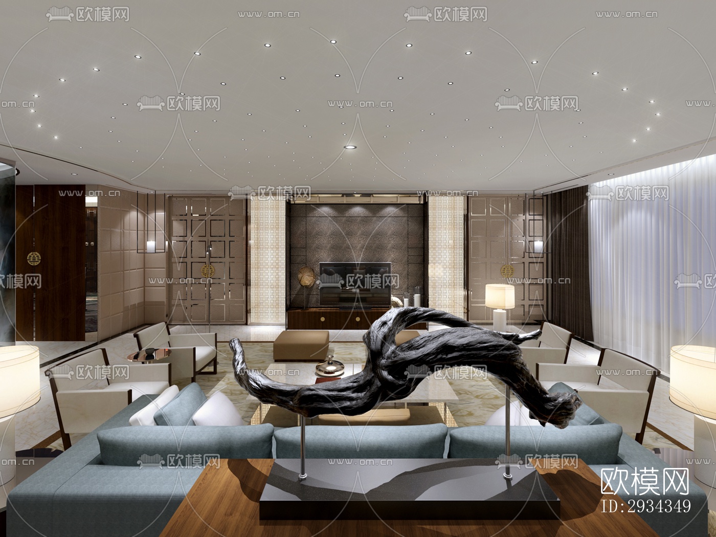 中式平层效果图下载（渲染图1）