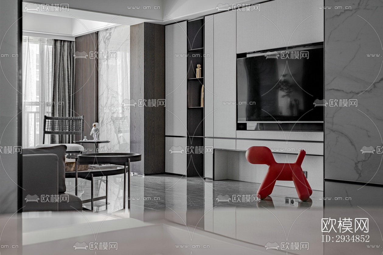 现代平层效果图下载（渲染图14）