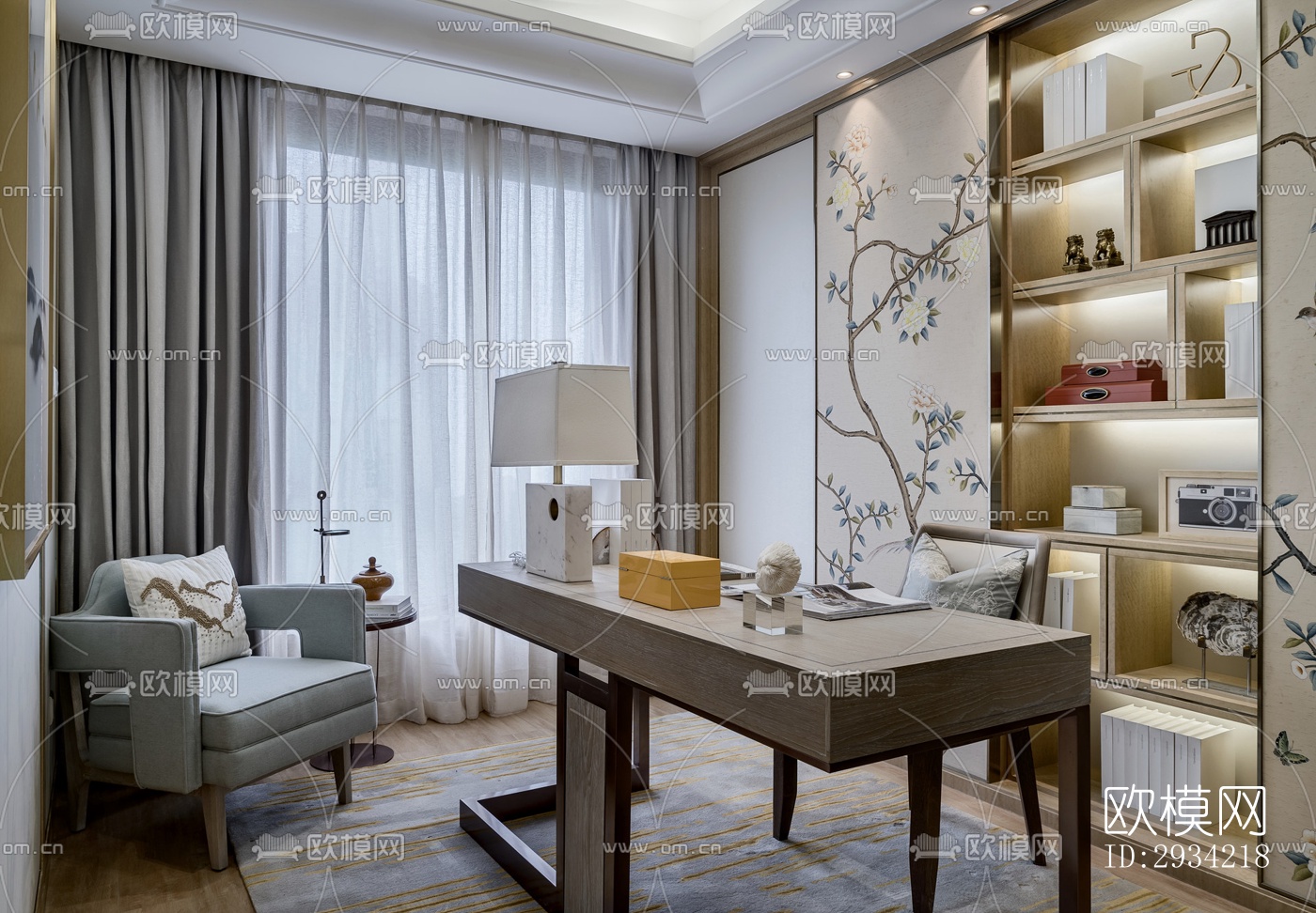 新中式复式效果图下载（渲染图2）