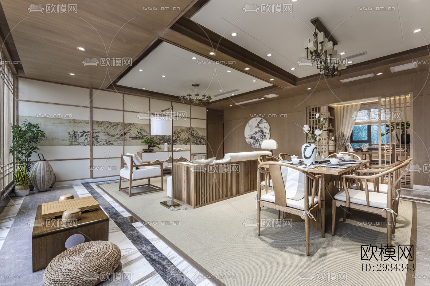 中式平层效果图下载（渲染图3）