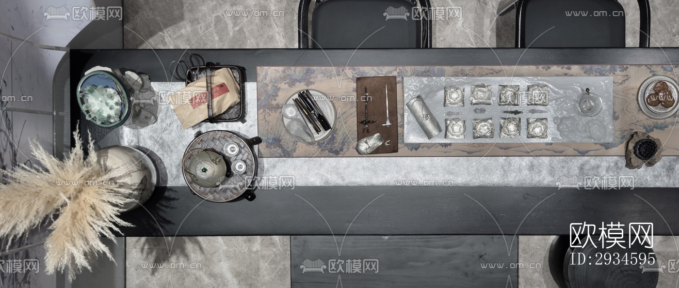 新中式平层效果图下载（渲染图3）