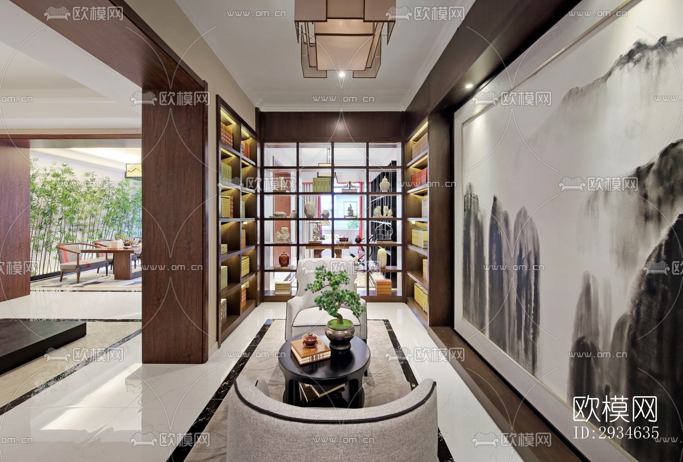 新中式平层效果图下载（渲染图10）