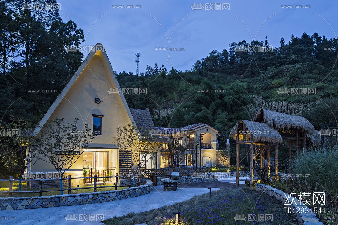 新中式平层效果图下载（渲染图1）