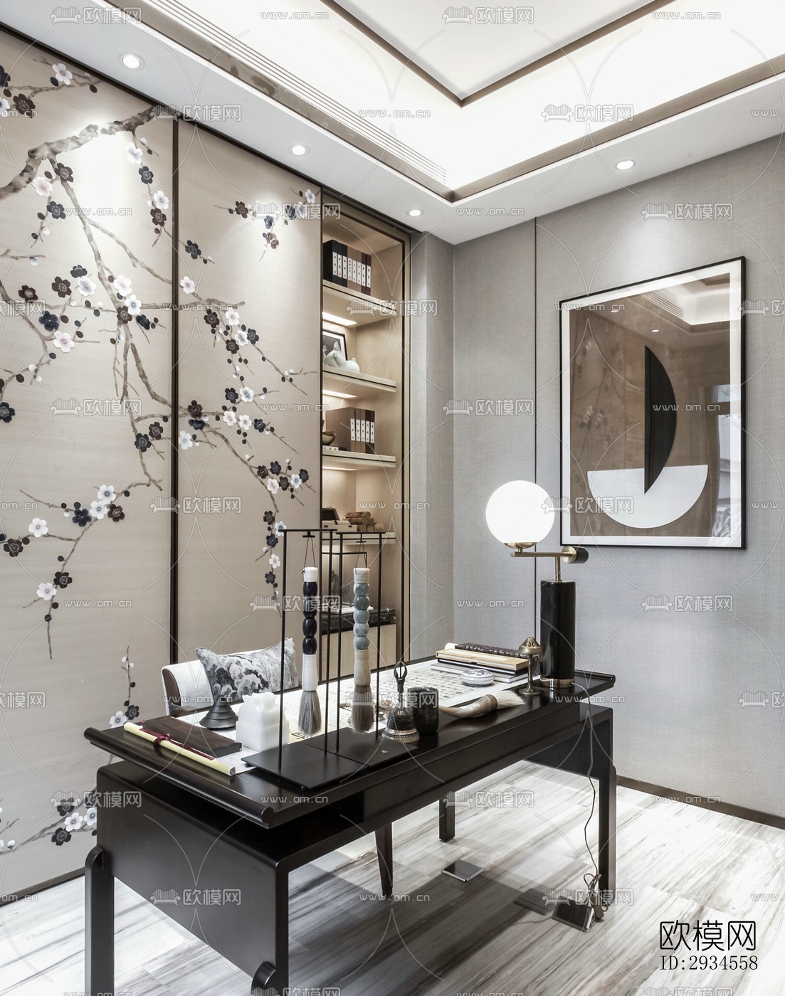 新中式平层效果图下载（渲染图14）