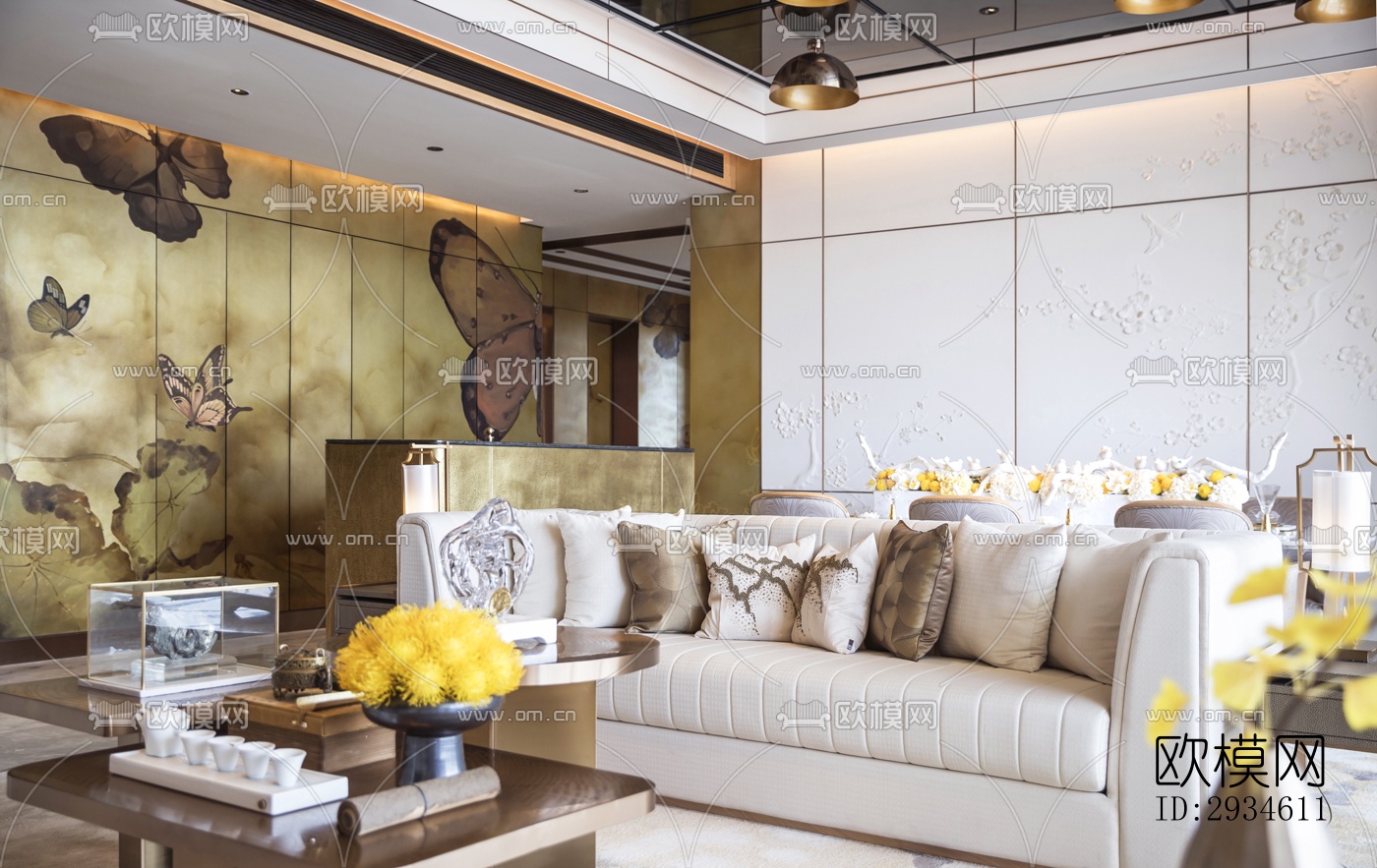 新中式平层效果图下载（渲染图3）