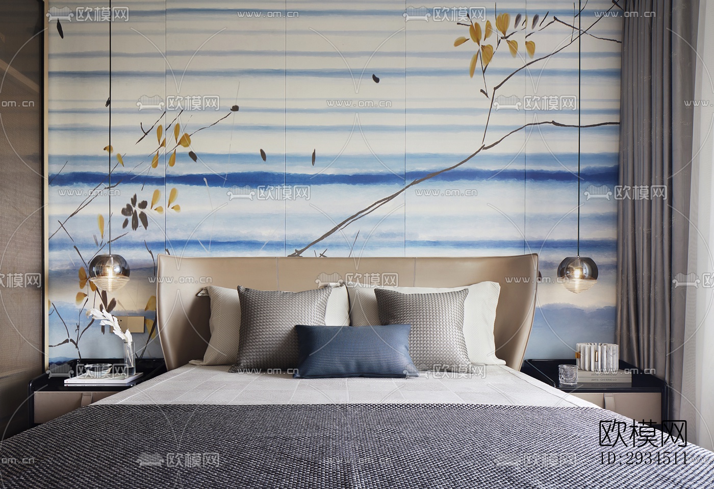 新中式平层效果图下载（渲染图7）