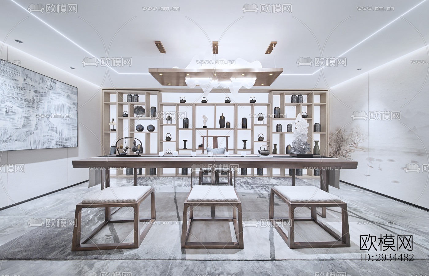 新中式平层效果图下载（渲染图3）