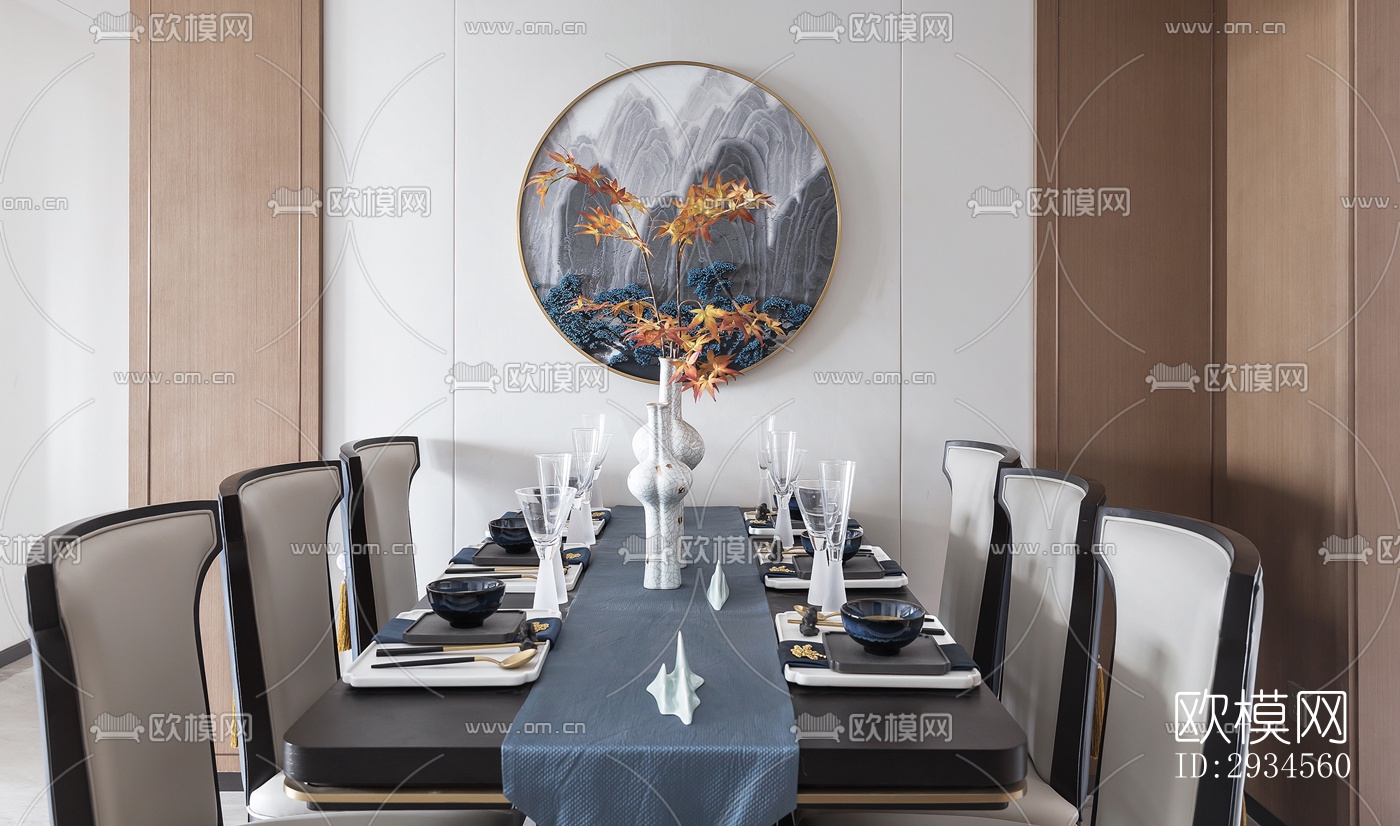 新中式平层效果图下载（渲染图14）