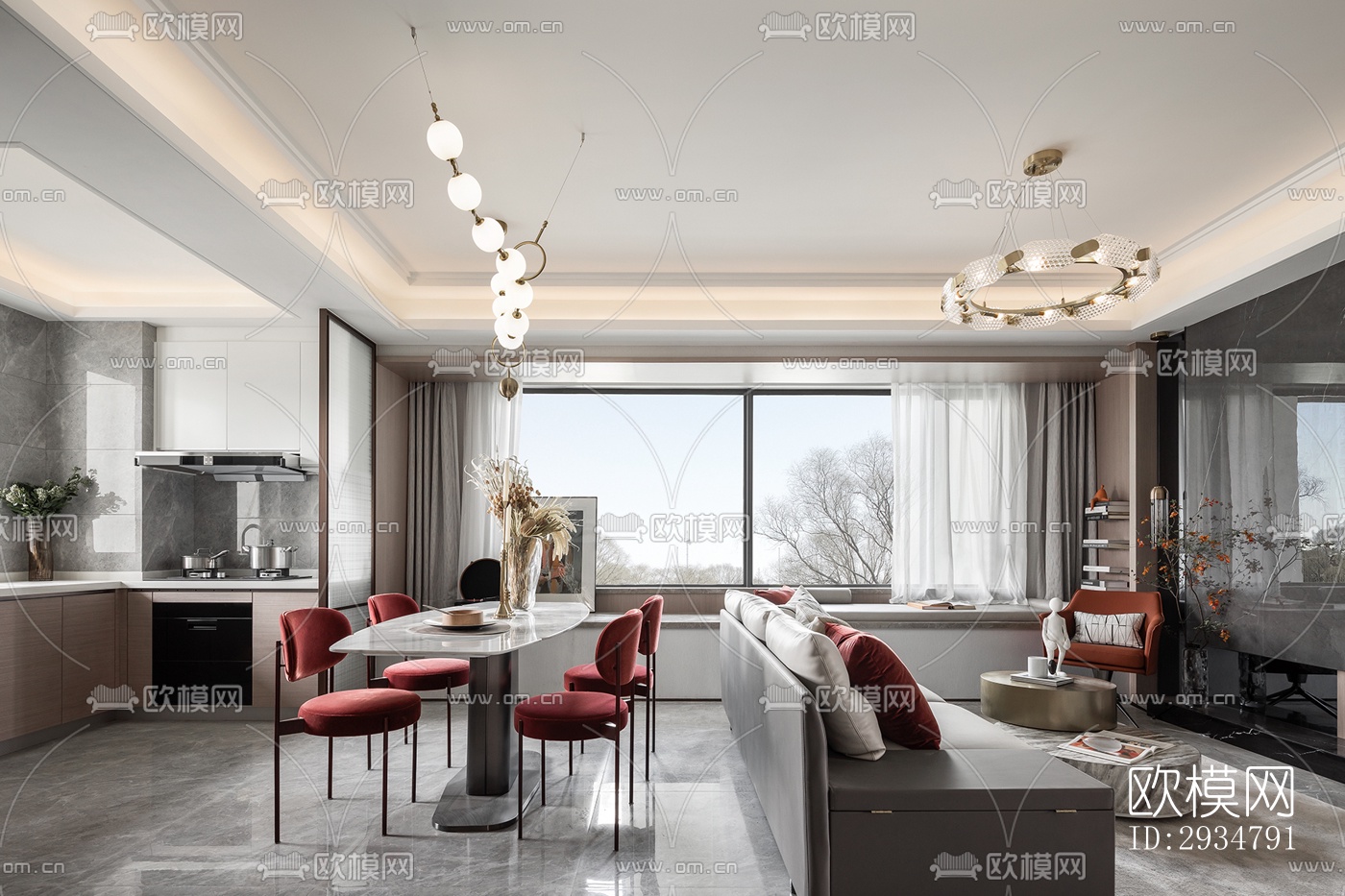 现代平层效果图下载（渲染图1）