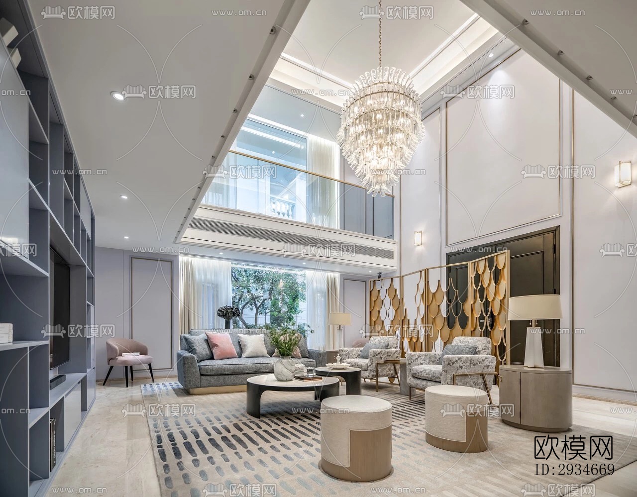 新中式平层效果图下载（渲染图14）