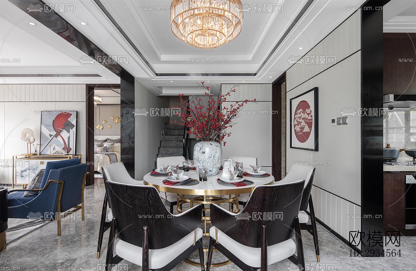 新中式平层效果图下载（渲染图20）