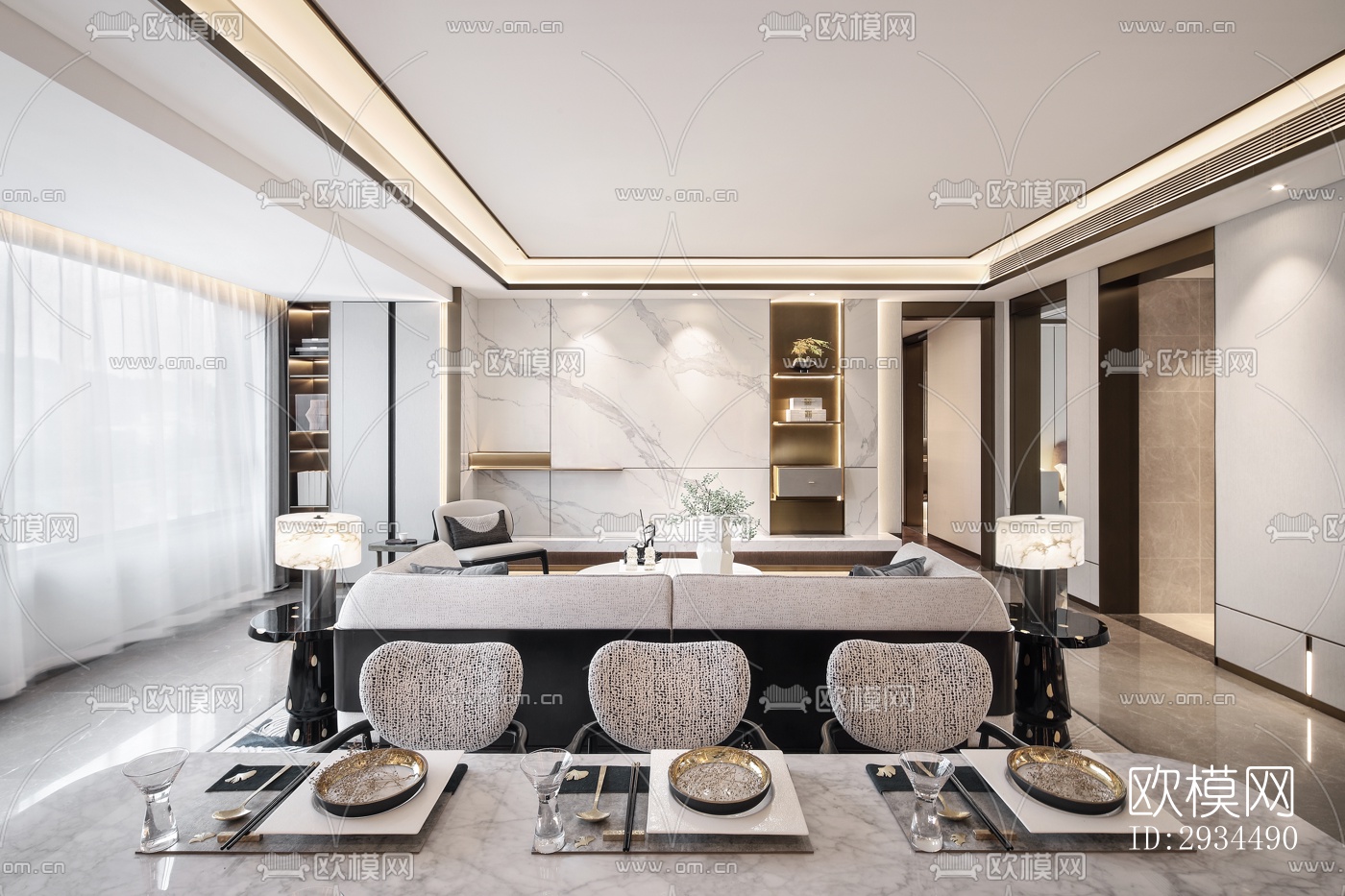 新中式平层效果图下载（渲染图19）