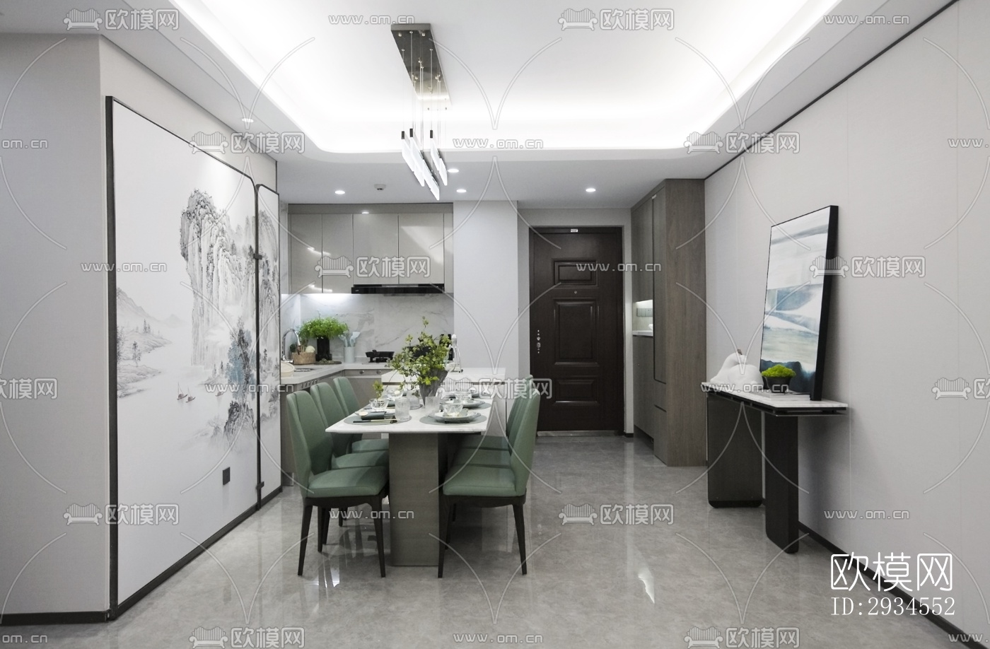 新中式平层效果图下载（渲染图20）