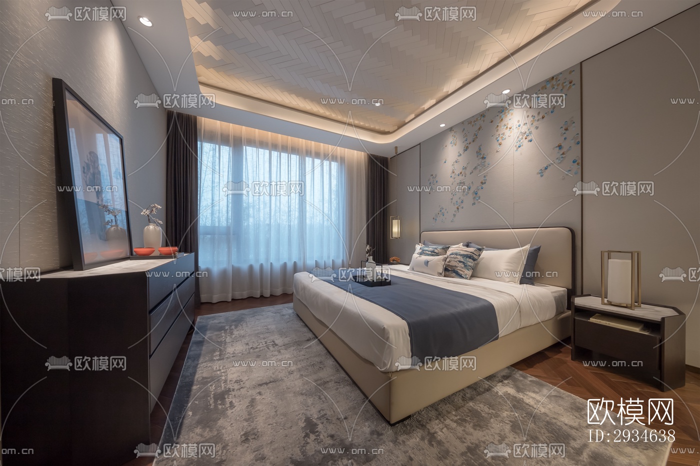 新中式平层效果图下载（渲染图2）