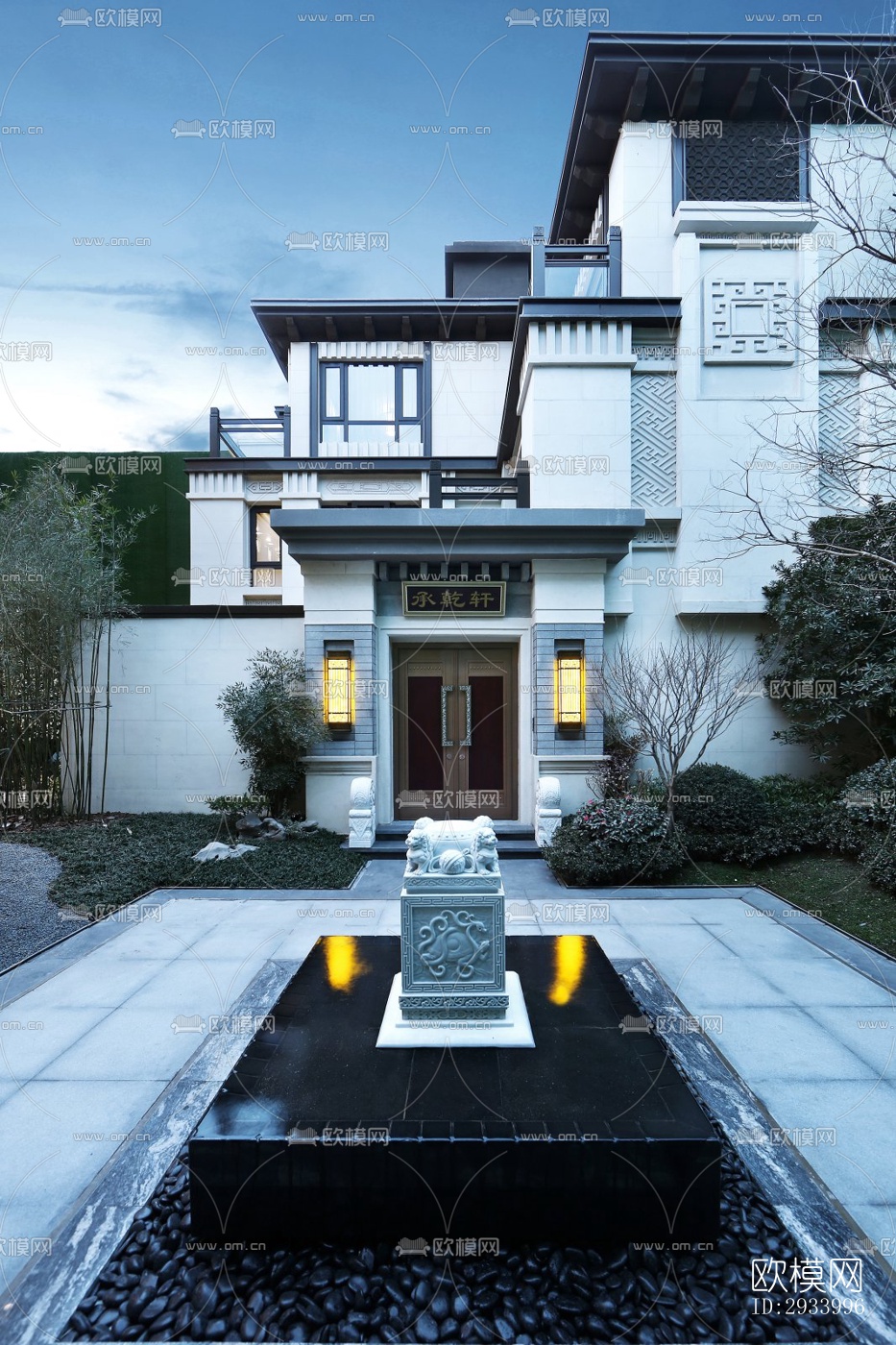 新中式别墅效果图下载（渲染图9）