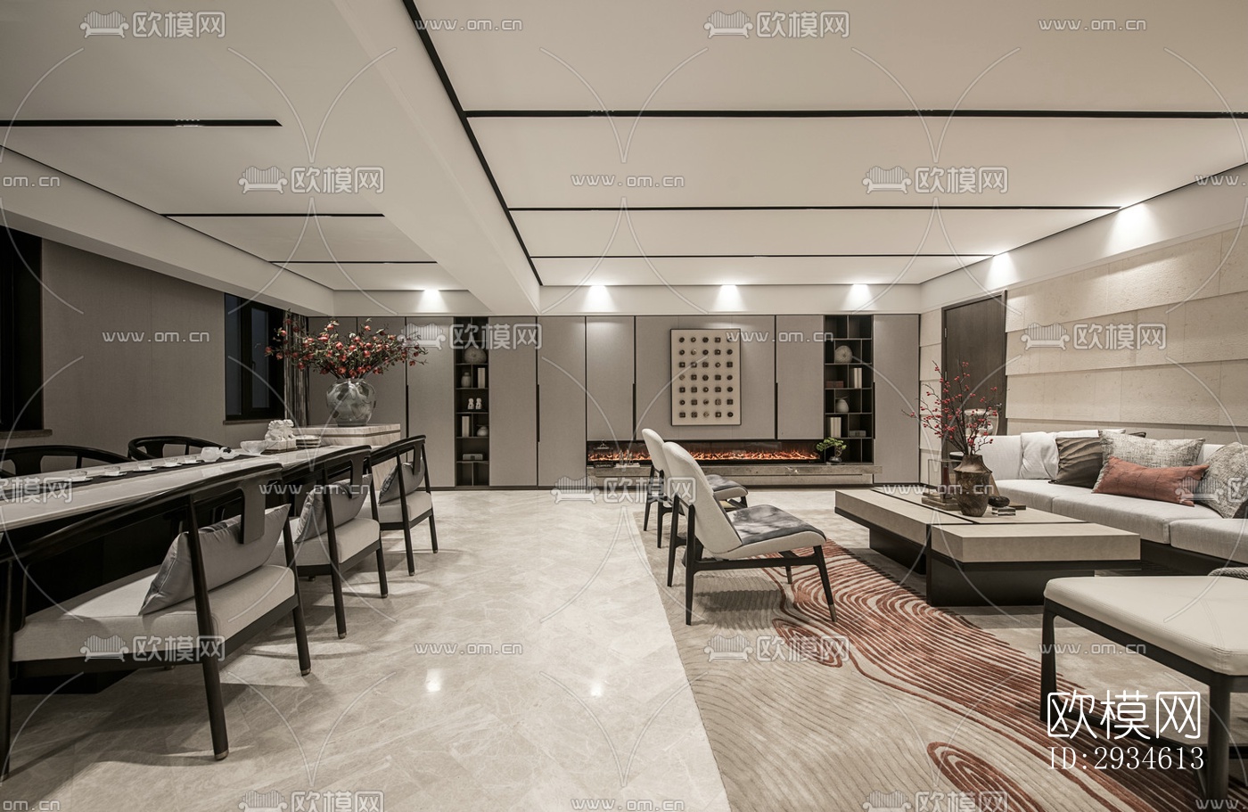 新中式平层效果图下载（渲染图14）