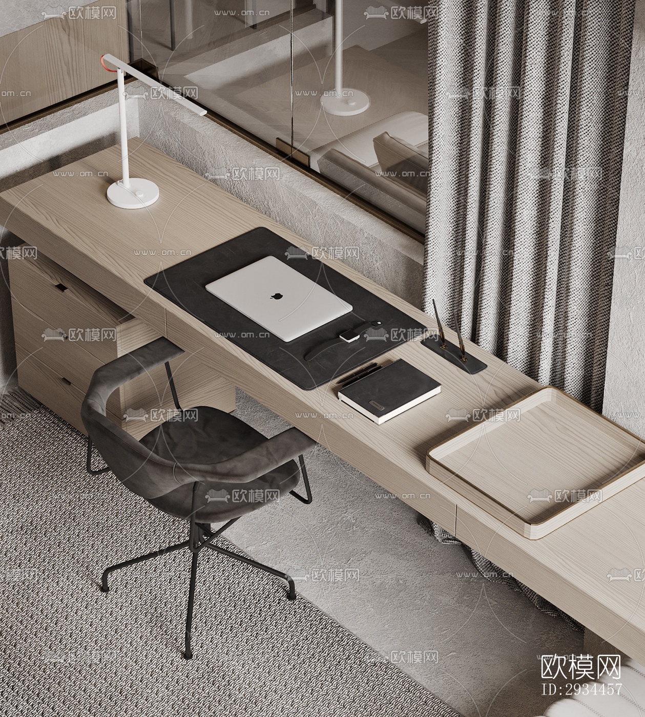 奶油风平层效果图下载（渲染图4）