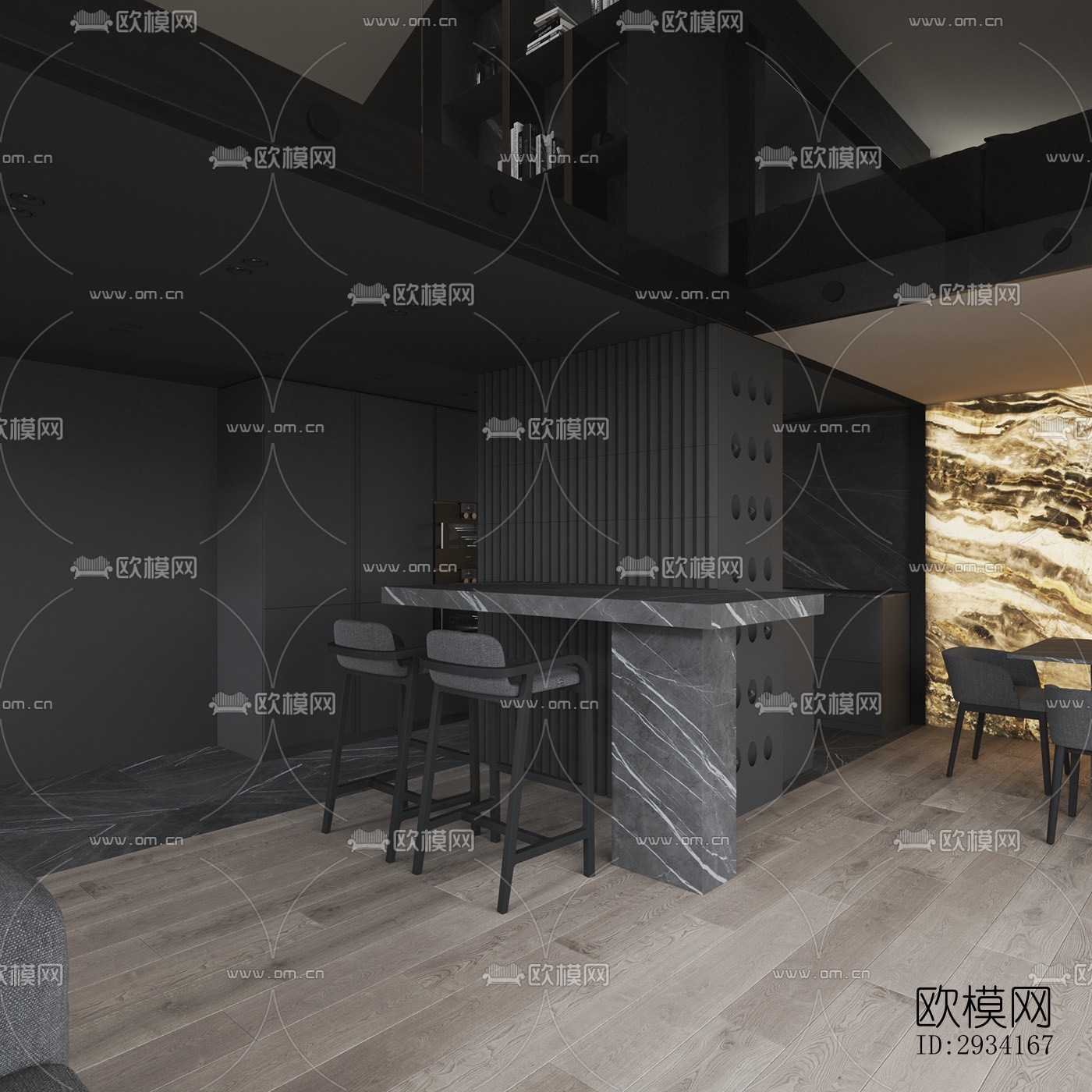 高级灰别墅效果图下载（渲染图19）