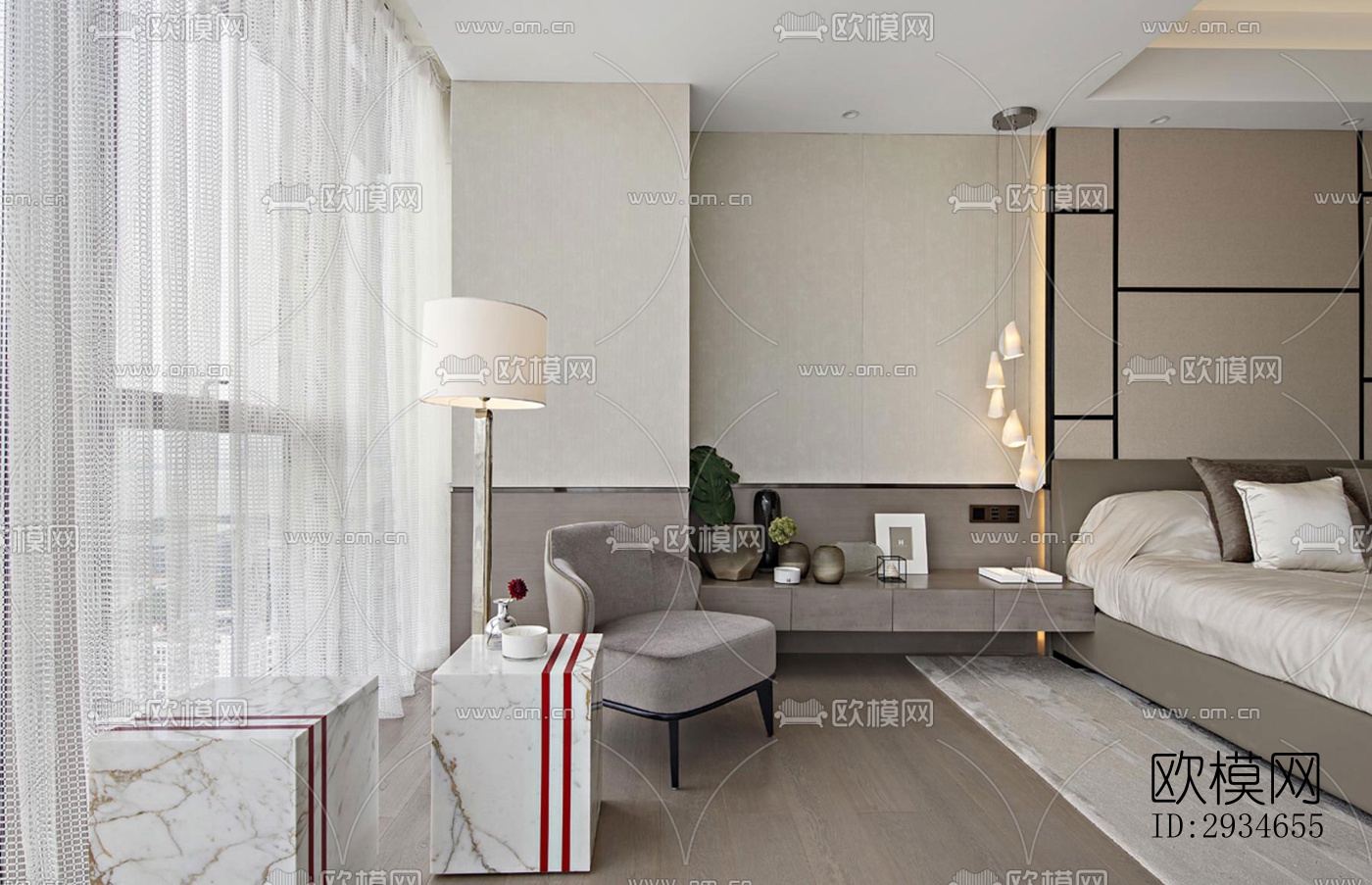 新中式平层效果图下载（渲染图3）