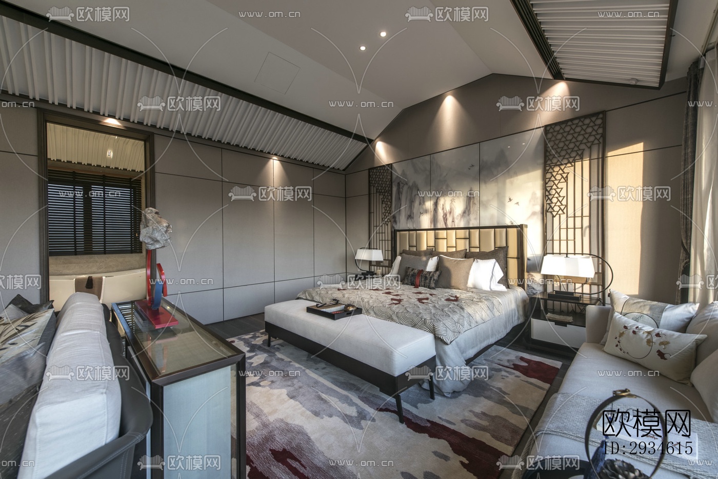 新中式平层效果图下载（渲染图15）