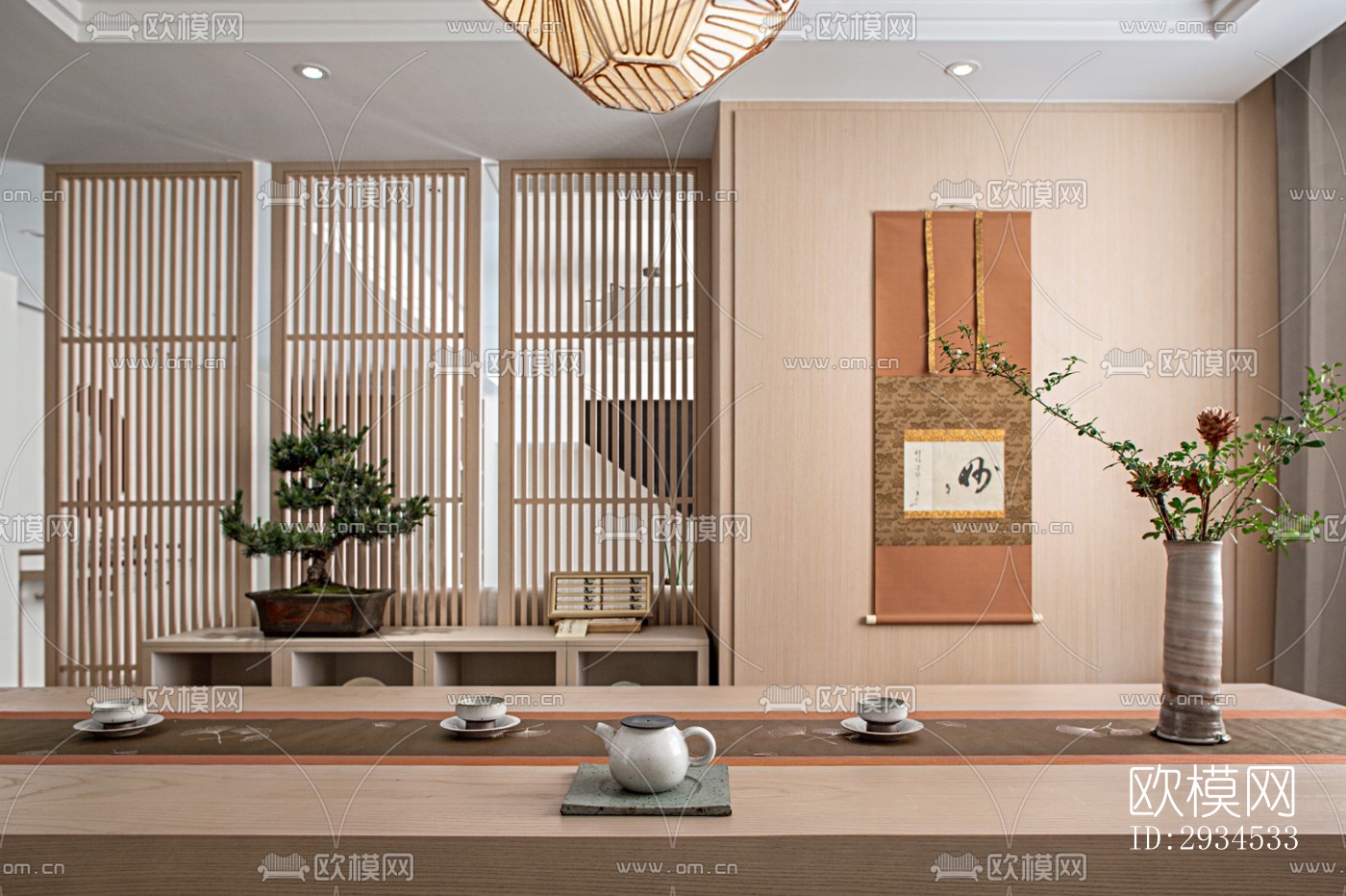 新中式平层效果图下载（渲染图5）