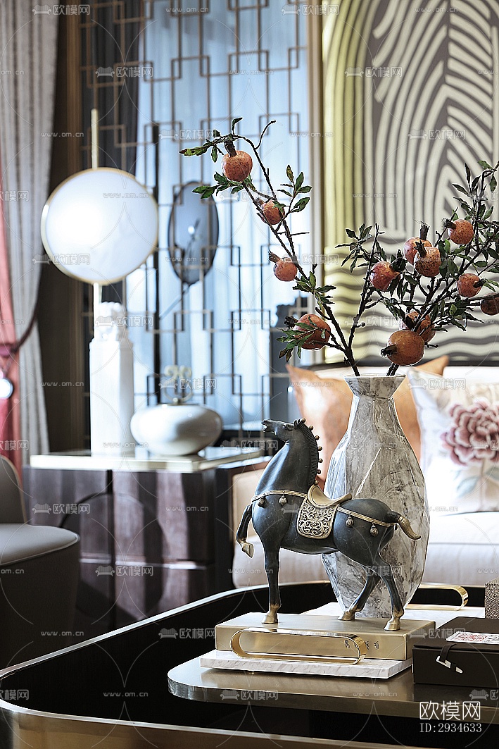 新中式平层效果图下载（渲染图6）