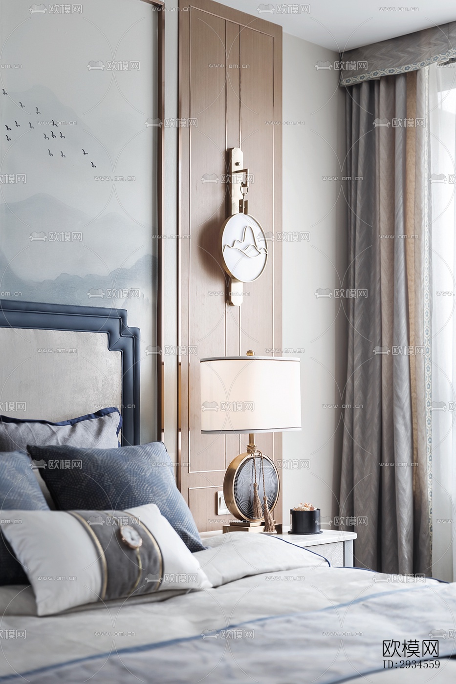 新中式平层效果图下载（渲染图3）