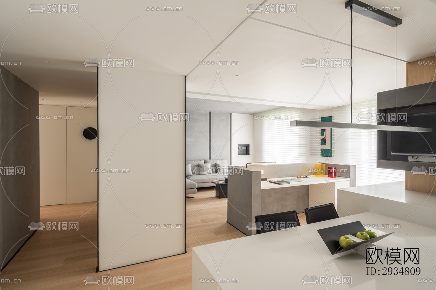 现代平层效果图下载（渲染图12）