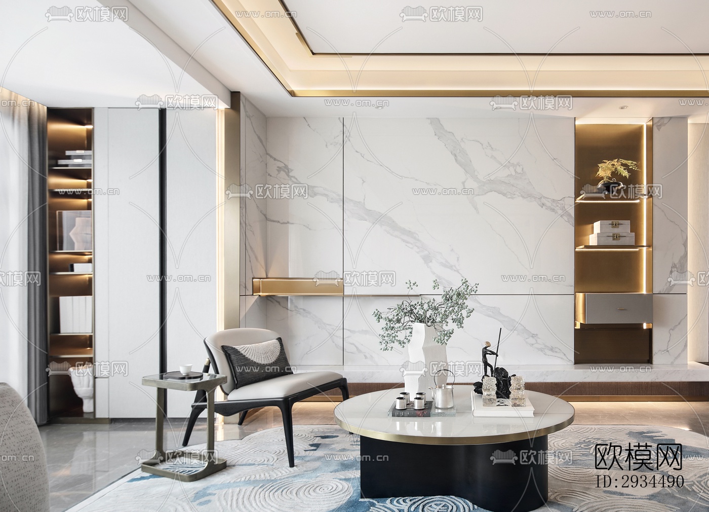 新中式平层效果图下载（渲染图16）