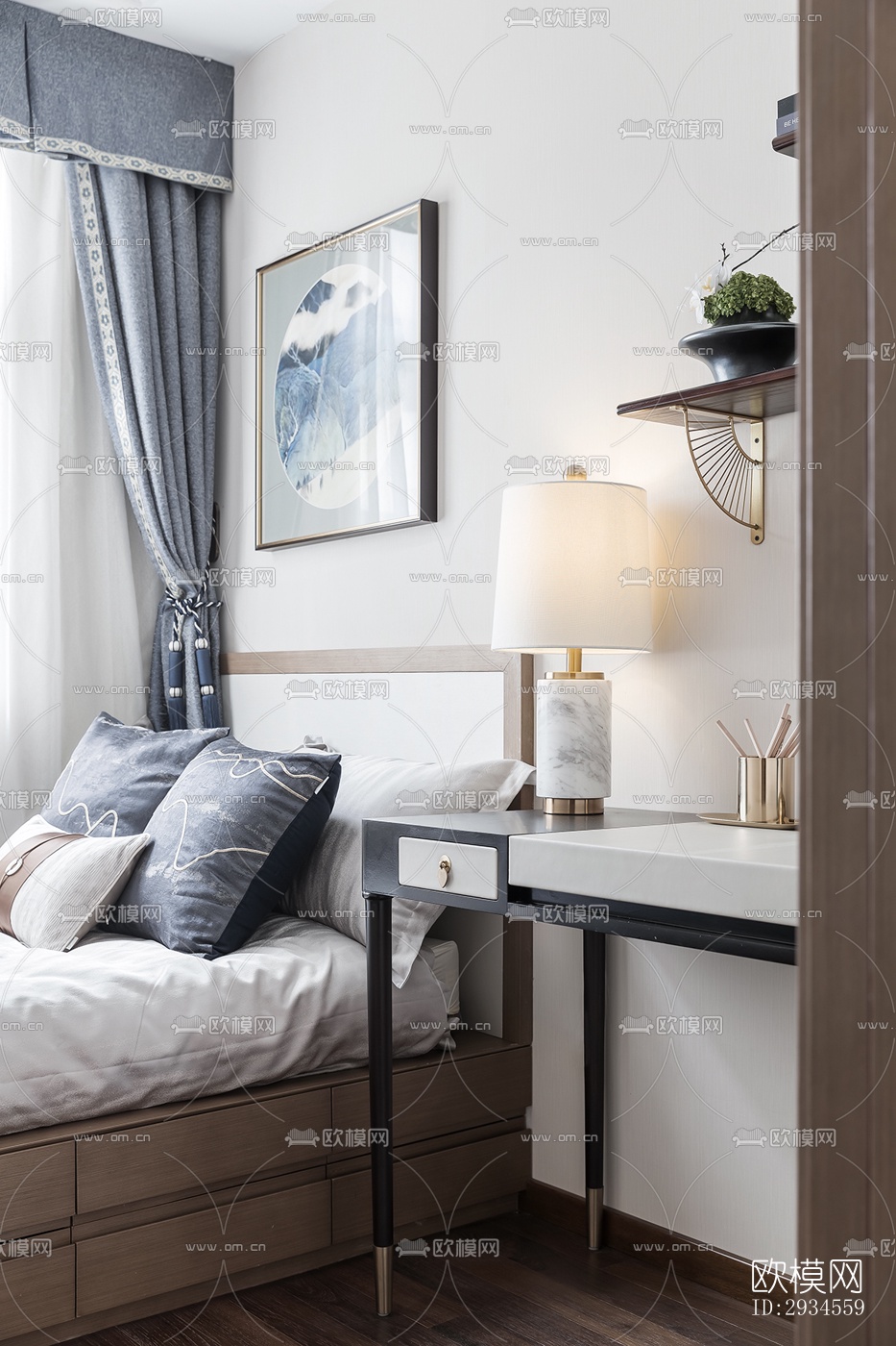 新中式平层效果图下载（渲染图12）