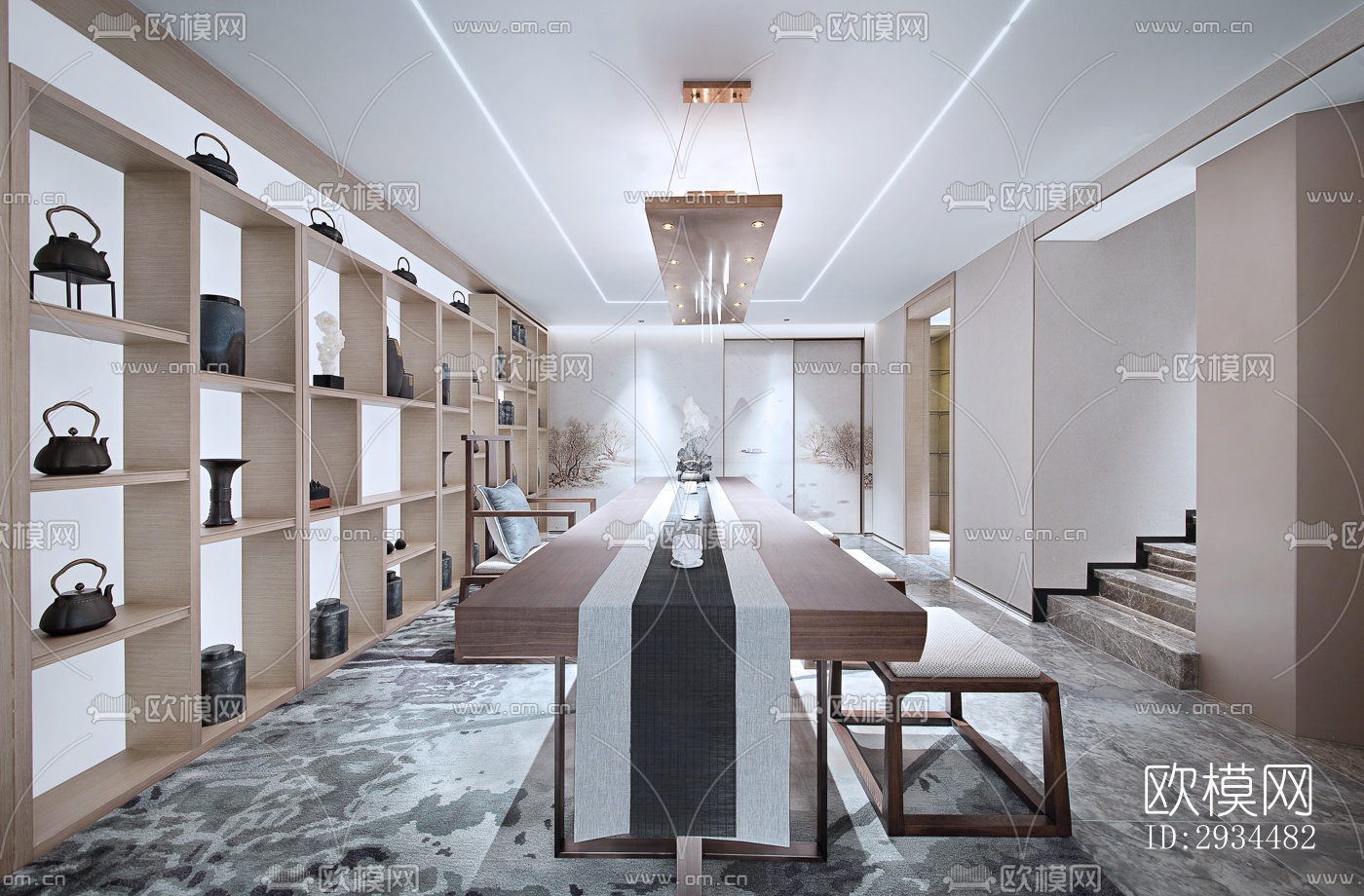 新中式平层效果图下载（渲染图5）