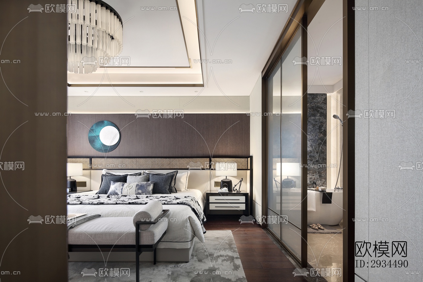 新中式平层效果图下载（渲染图9）