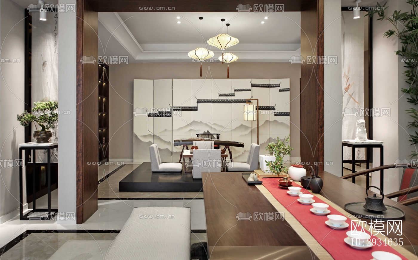 新中式平层效果图下载（渲染图13）