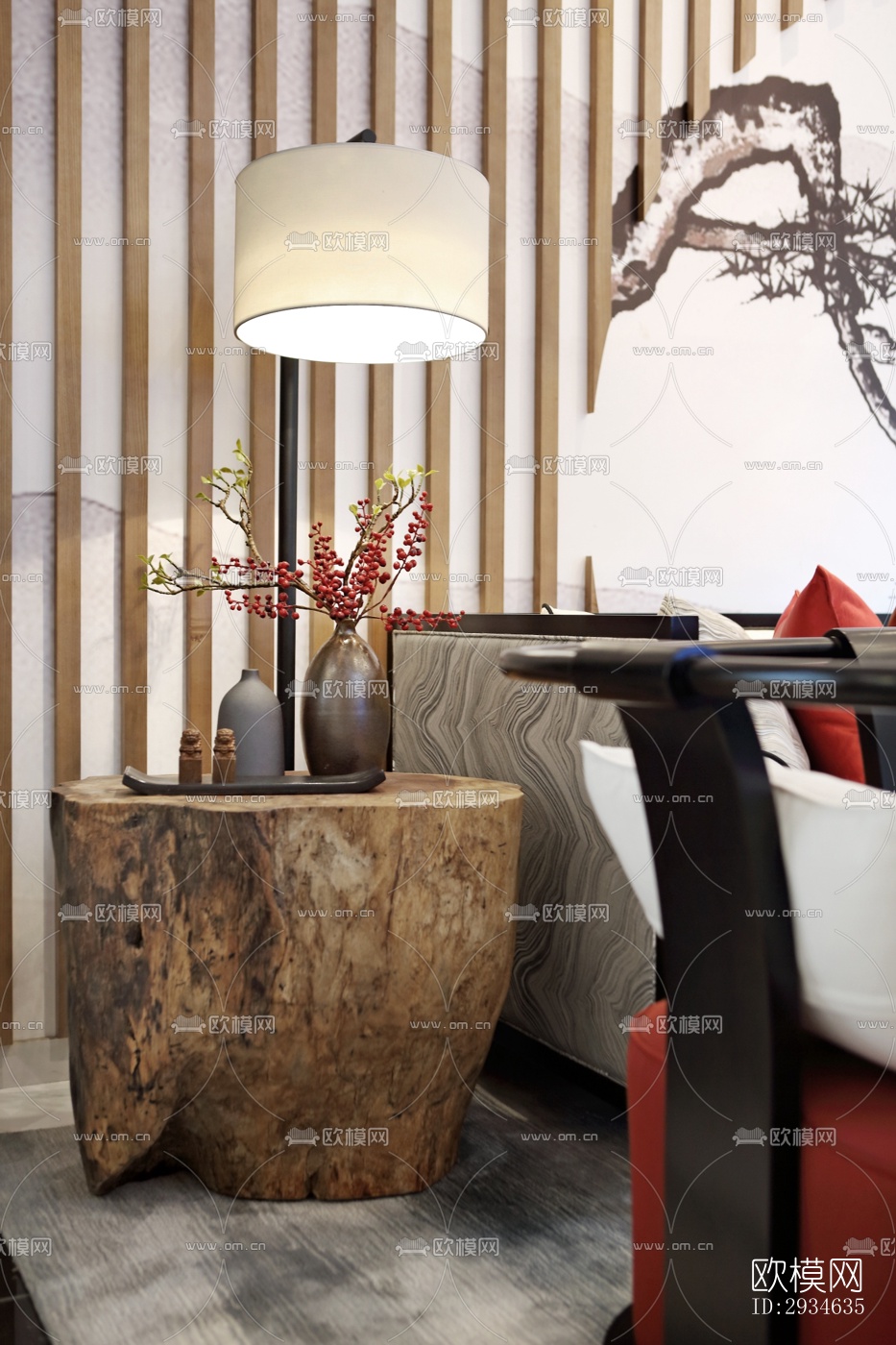 新中式平层效果图下载（渲染图7）