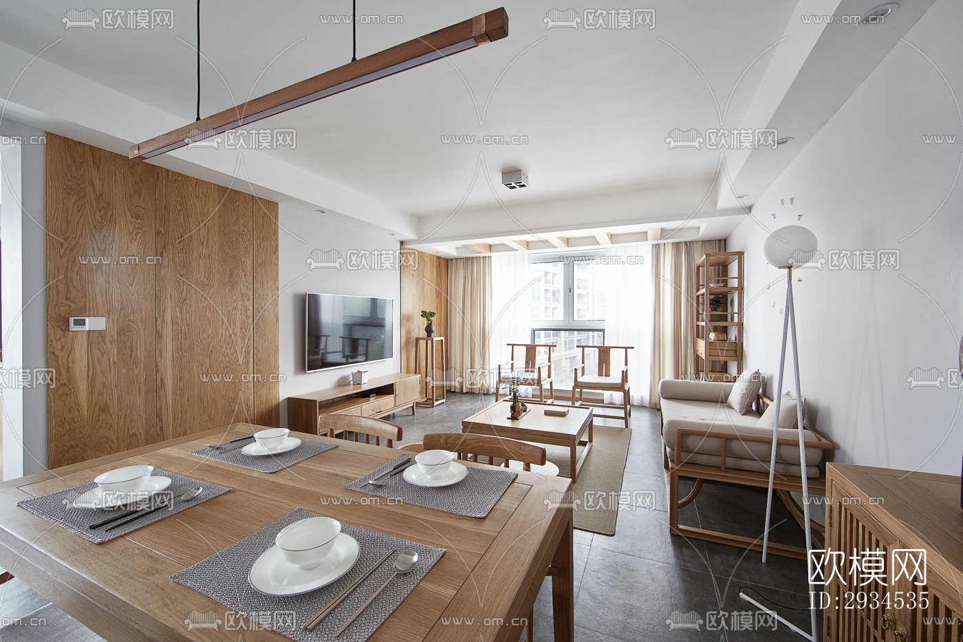 新中式平层效果图下载（渲染图18）