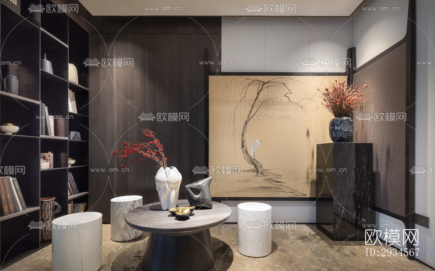 新中式平层效果图下载（渲染图4）