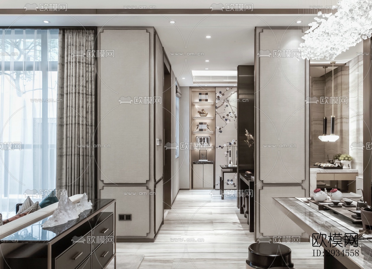 新中式平层效果图下载（渲染图13）